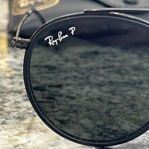 Ray-Ban Round Double Bridge Polarized/Black Sunglasses
